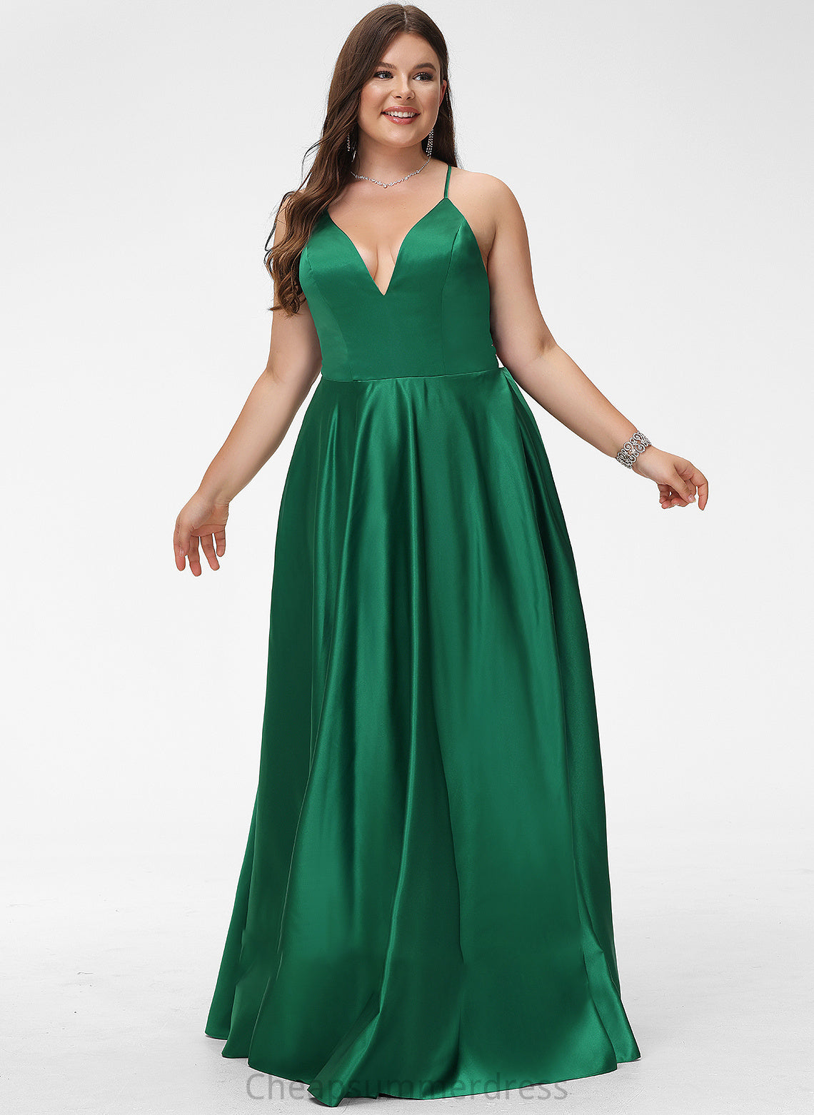 Prom Dresses Floor-Length Jayla V-neck A-Line Satin