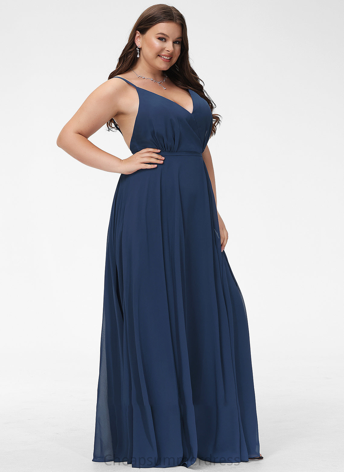 Front A-Line Split Giselle Floor-Length With V-neck Prom Dresses