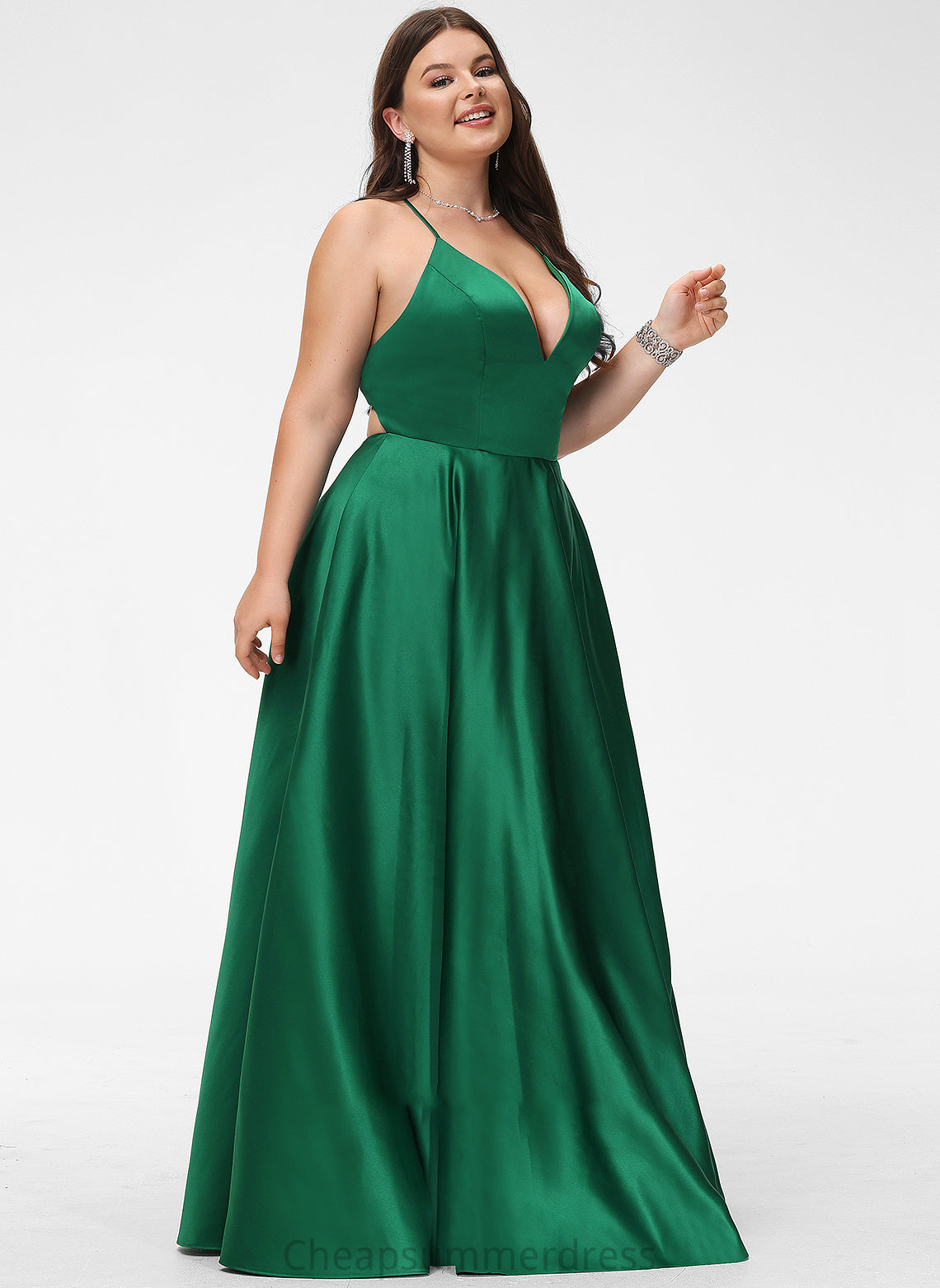 Prom Dresses Floor-Length Jayla V-neck A-Line Satin