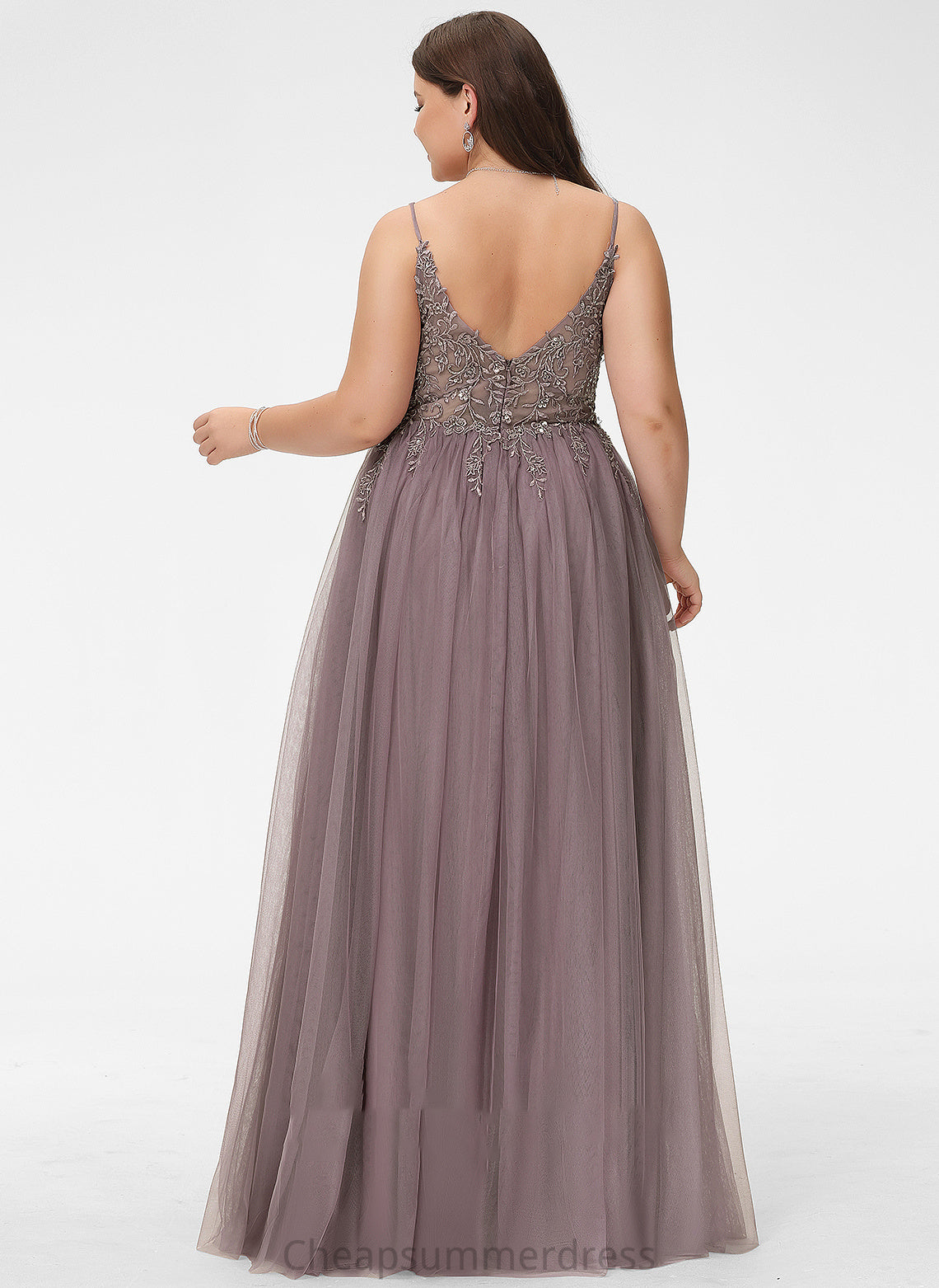 Floor-Length Prom Dresses With Tulle Lace Crystal Sequins Beading Ball-Gown/Princess V-neck Front Split