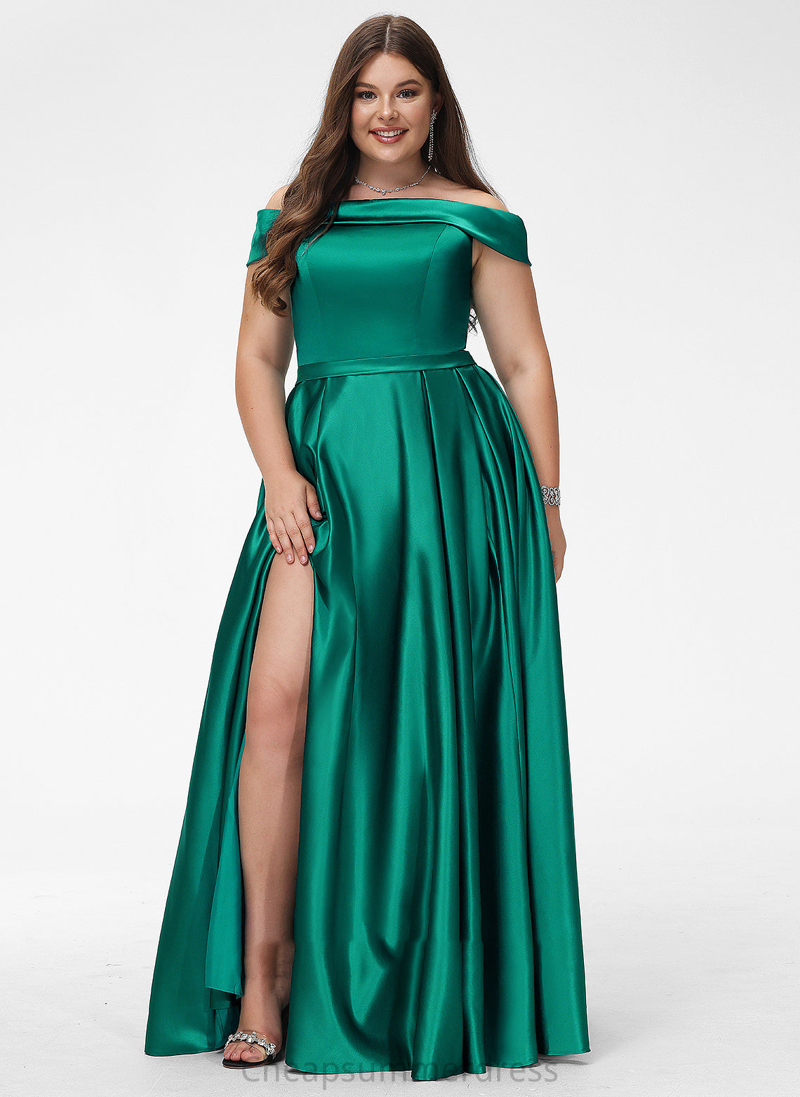 Prom Dresses Ball-Gown/Princess Pockets Split Off-the-Shoulder Front With Satin Floor-Length Heidi