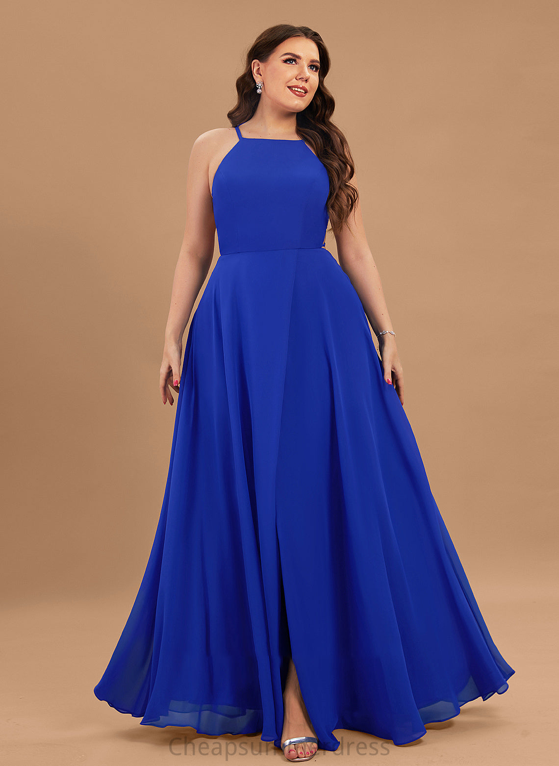 Neck Prom Dresses Floor-Length Split With Scoop Front Logan A-Line Chiffon