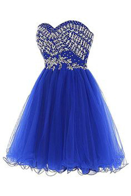 Classy Sleeveless Strapless Beaded Short Homecoming Dresses