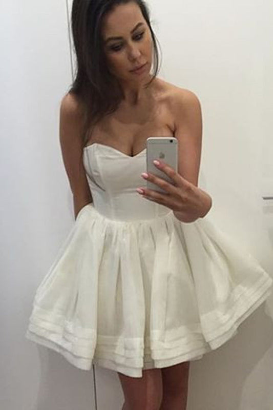 Sweetheart Strapless A Line Mid Back Short Prom Dresses