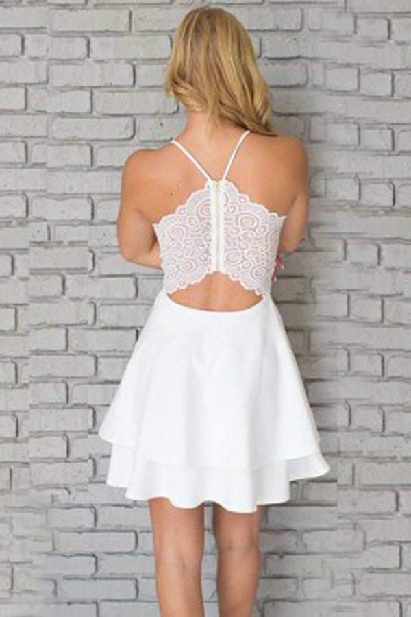 Ivory Spaghetti Sleeveless Short Homecoming Dresses