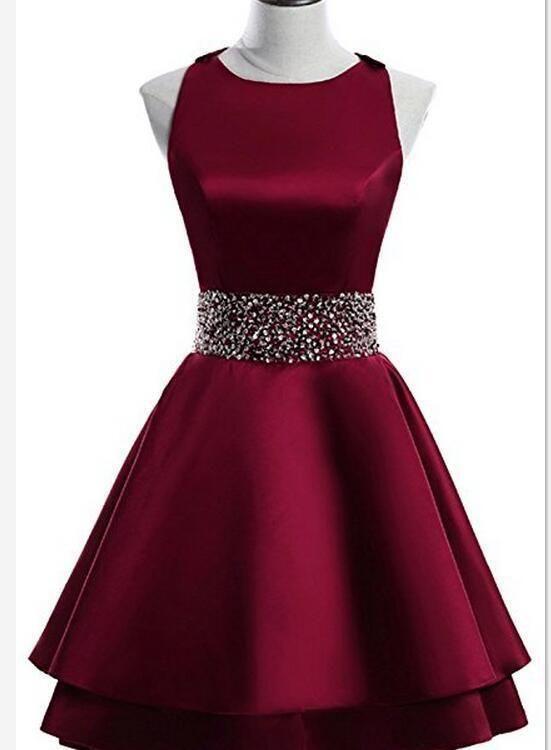 Olympia Homecoming Dresses Satin Dark Red Elegant CD4494