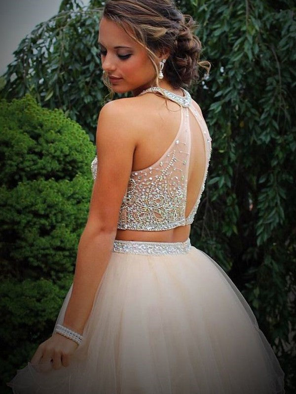 A-Line/Princess Scoop Beading Sleeveless Madyson Homecoming Dresses Short/Mini Tulle Two Piece Dresses